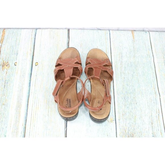 Clarks Hayla Flute  Brown Leather Ankle Strap Wedge Sandals Size 7 M - Picture 7 of 9